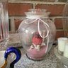 Glass Candle Holders And Hand Made Bird In Jar (LR)