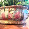 Gorgeous Rose Medallion Style Chinese Foot Basin Planter With Faux Florals (BSMT)