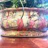 Gorgeous Rose Medallion Style Chinese Foot Basin Planter With Faux Florals (BSMT)