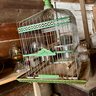 Vintage Green Hanging Birdcage With Two Food/water Dishes And Three Perches (zone 5)