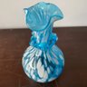 Pair Of Small Blue Vintage Blown Glass Vases (NH)