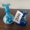 Pair Of Small Blue Vintage Blown Glass Vases (NH)