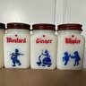 Set Of 8 Vintage Milk Glass Painted Spice Jars (HW)