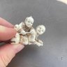 Japanese Carved Netsuke Tsumo Wrestlers With Wood Stand Figurine Collectible (NK)