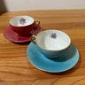 Five M&R Made In France Colorful Demitasse Tea Cups With Saucers (DR)