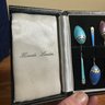 Vintage Harrod's London Cased Set Of Six Decorative Small Spoons (DR)