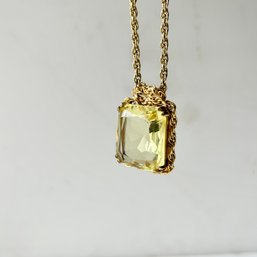 Beautiful Large Vintage Pendant Necklace With Multifaceted Yellow Stone (IS)