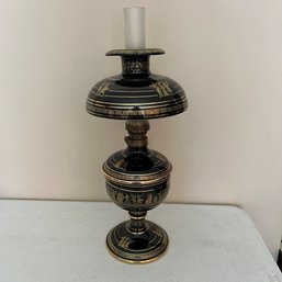 Vintage Oil Lamp Hand Made In Greece With 24 Carat Decoration And Self-contained Oil Reservoir(Living Rm)