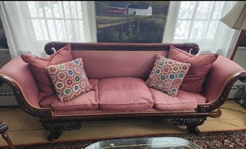 Wow! Federal Style Claw Foot Sofa With Gorgeous Scrolled Wood Sides (LR)
