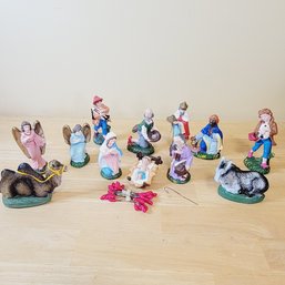Vintage 12 Pc Plaster Chalkware Nativity Pieces Set. Italy- Japan Mixed  3' To 5'