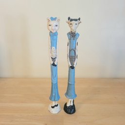 Set Of 2 Tall Skinny Metal Animal Figures By Upper Deck