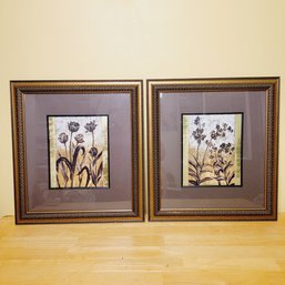 Set Of 2 Framed Gold And Purple Floral Prints