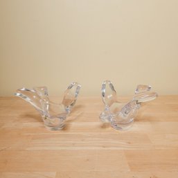 Set Of 2 Vintage Princess House Clear Art Glass Soaring Birds- Dove Candy Bowls- Trinket Dishes-  Nut Dishes
