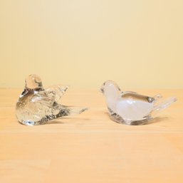 Set Of 2 Hand Blown Glass Bird Paperweights