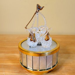 Hand Blown Glass Swans And Boat Music Box