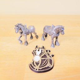 Set Of 2 Pewter Clydesdales And Clydesdale Magnet