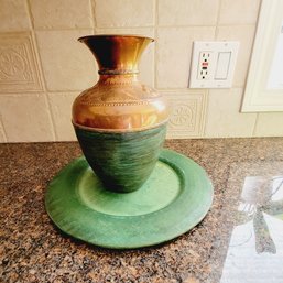 Painted Brass Vase And Plate (Kitchen)