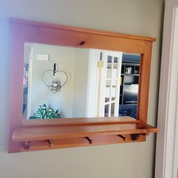 Wooden Wall Mirror With Hooks (hallway)