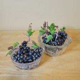 Hand Blown Multicolored Glass Grapes And 2 Glass Bowls