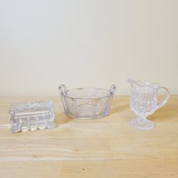 Small Glass Pitcher, Vintage Washer Bowl And Crystal Ashtray