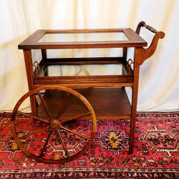 Antique Mahogany Tea Cart With Removable Glass Butlers Tray