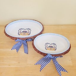 Set Of 2 Teamson Pottery 1995 Sweet Home Oval Baking Serving Dish W/baskets