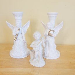 Colonial Candle Ceramic Candle Stick Holders Angels And Music