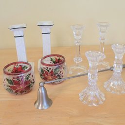 Glass And Ceramic Candle Stick Holders And Snuffer