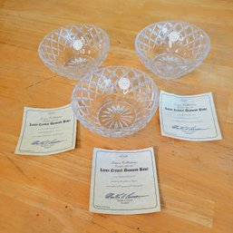 Set Of 3 Lenox Lead Crystal Diamond 5' Bowls W Certificates