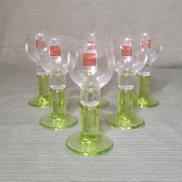 Set Of 6 Bormioli Rocco Italy Limoncino Cordial Liqueur 2 Oz Green Footed Shot Glasses