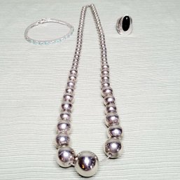 Vintage Costume Silver Ring, Bracelet And Necklace