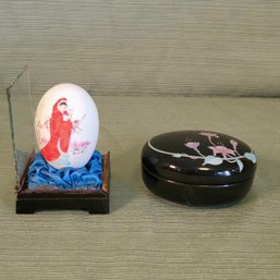 Hand Painted Egg And Black Porcelain Trinket Box