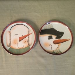 Set Of 2 Snowman Plates By Nantucket