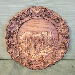 Hand Carved 3D Wooden Plate From Salzburg, Germany