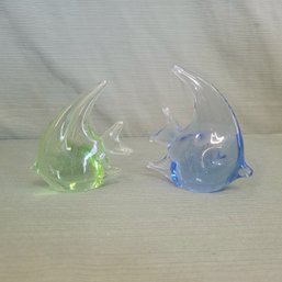 Set Of 2 Hand Blown Glass Fish Paperweights