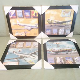 Rare Set Of 4 Aviation Themed Artwork Prints By Michael Warnica Skyliner Series Framed