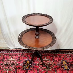 Antique Wooden Pie Crust 2 Tiered Table