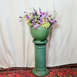 Solid Ceramic Plant Stand With Planter And Flowers