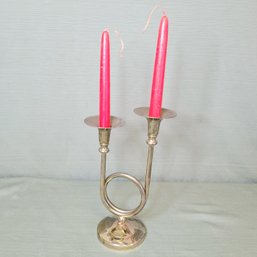 Brass Double Trumpet Candle Holder With Red Candles