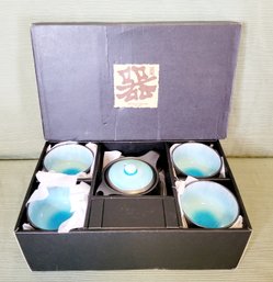 Beautiful Tea Set From Japan Blue Interior And Black Exterior
