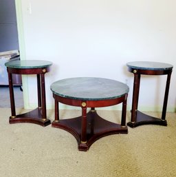 Set Of 3 Matching Marble Top Side And Coffee Tables (Downstairs Bedroom)