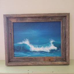 Hand Painted Ocean Print Distressed Wood Frame (Downstairs Bedroom)