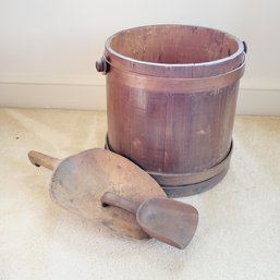 Vintage Wooden Bucket And Wooden Scoops (Upstairs Bedroom)