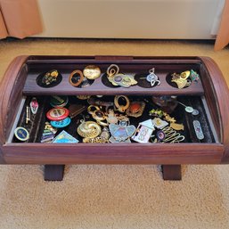 Solid Wood Roll Top Jewelry Box With Designer Pins