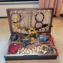 Jewelry Lot In Wooden Jewelry Box (Master Bedroom)