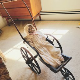 Vintage Doll Stroller And Doll (Upstairs Den)