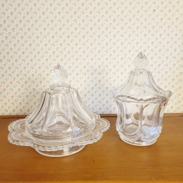 Galloway American Pattern Pressed Glass  Butter Dish And Covered Jar (Dining Room)