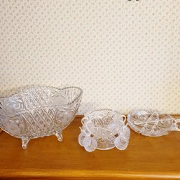 Cut Glass Footed Bowl, Mini Punch Bowl And Other Serving Dish (Dining Room)