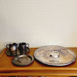 Silver Plated Trays And Sugar And Creamer (Dining Room)