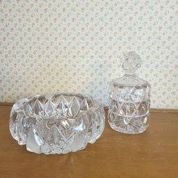 Cut Glass Ashtray And Cotton Ball Holder (Dining Room)